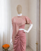 Peach Crepe Silk Dhoti Koti Set with Embroidered Sequins Work for Women