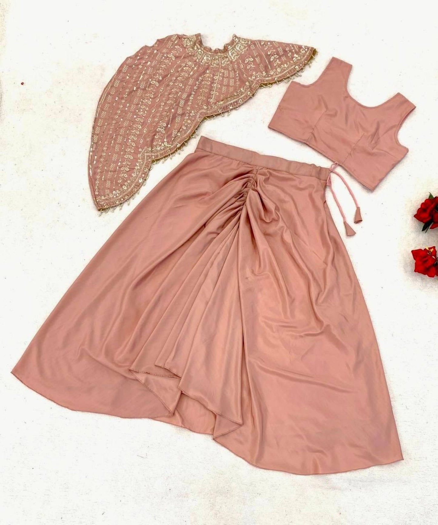 Peach Crepe Silk Dhoti Koti Set with Embroidered Sequins Work for Women