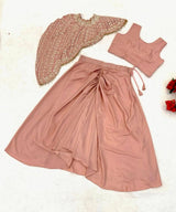 Peach Crepe Silk Dhoti Koti Set with Embroidered Sequins Work for Women