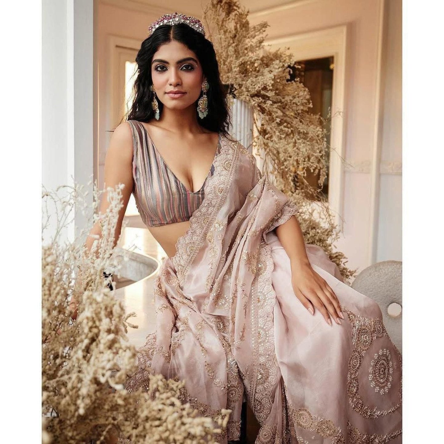 Organza Wedding Set with Rich Embroidery & Statement Blouse Celebration