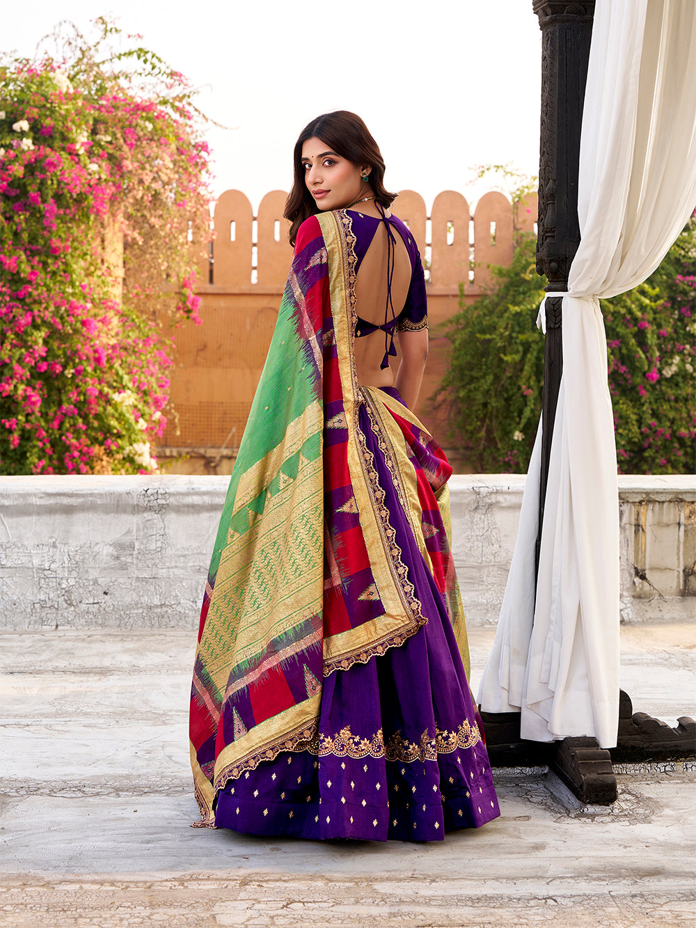 Purple party wear vichitra silk lehenga choli with sequins thread embroidery