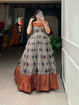 Off White Color Print With Zari Patta  Soft Cotton Dress