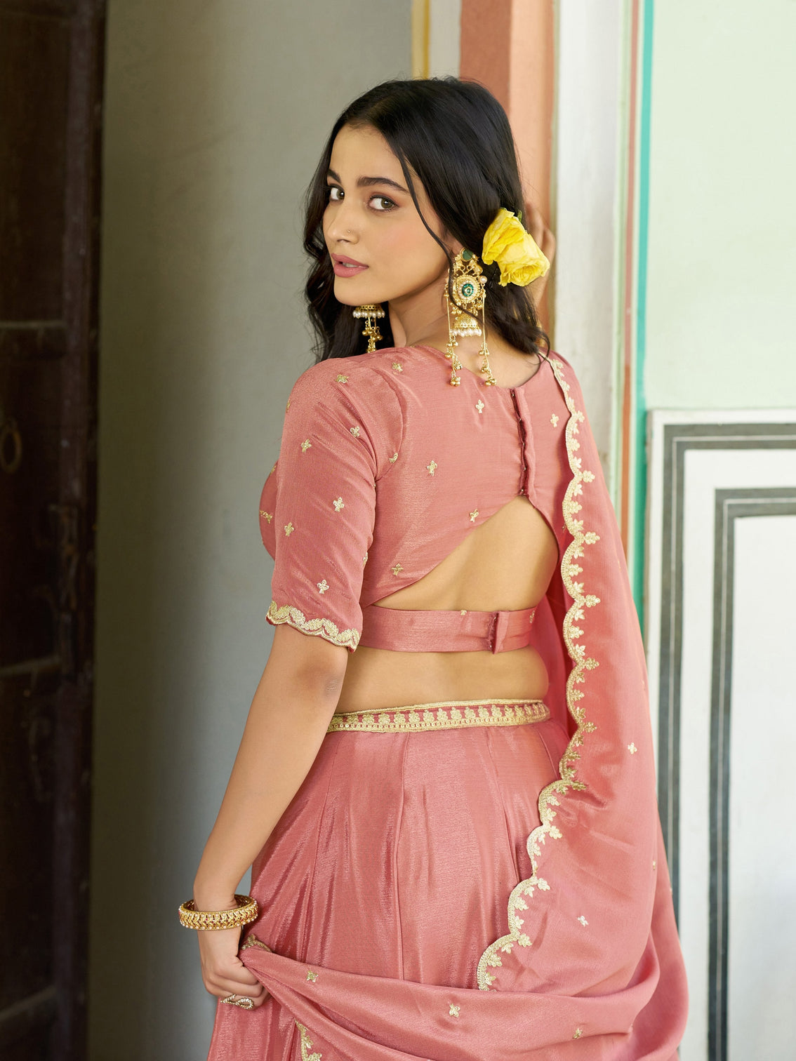 Ethnic wear embroidery chinon lehenga