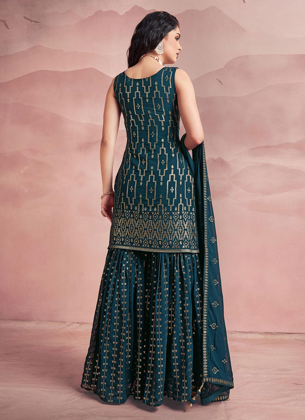 Georgette Readymade Suit In Teal