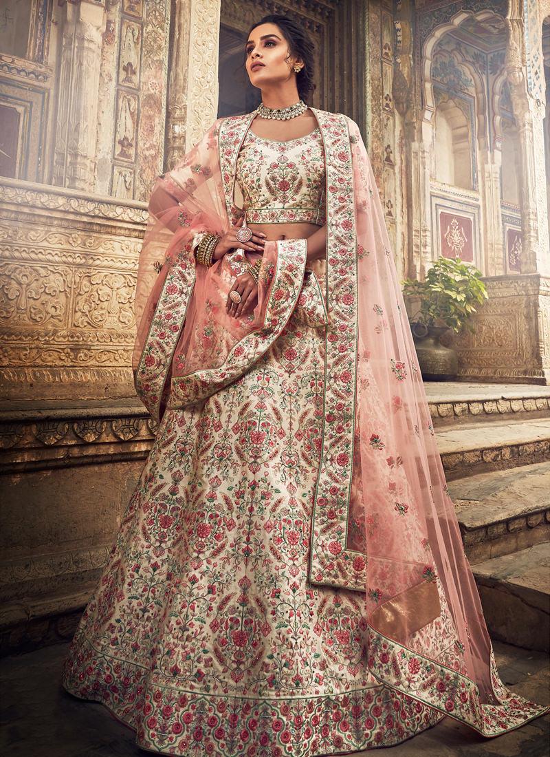 Exceptional Jute White Color Art Silk Base Lehenga Choli for Wedding