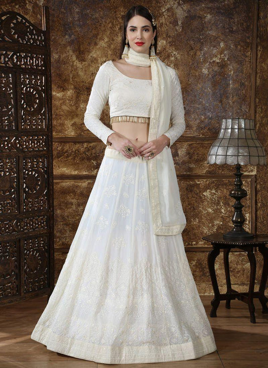 Exotic Duck White Georgette Bridesmaid Designer Sequin Lehenga Choli