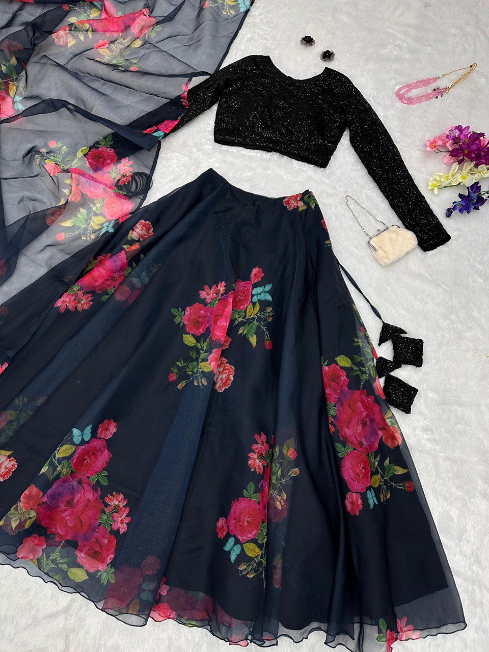 Exquisite Black Floral Lehenga Set
