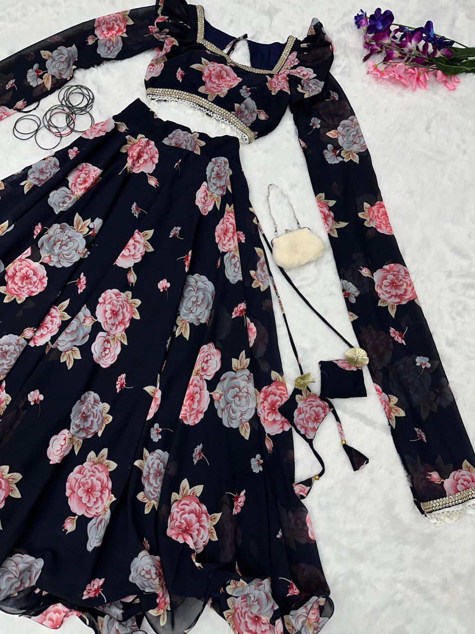 Exquisite Black Real Kalamkari Lehnga with Modern Touch