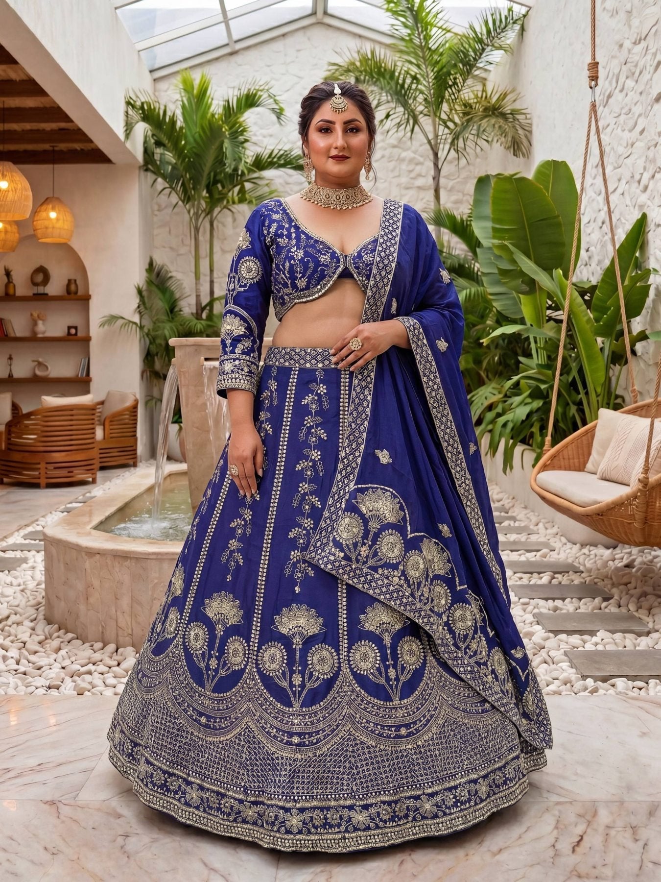 Chinon Silk Plus Size Lehenga Choli with Zari Sequins Embroidery