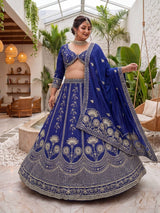 Chinon Silk Plus Size Lehenga Choli with Zari Sequins Embroidery
