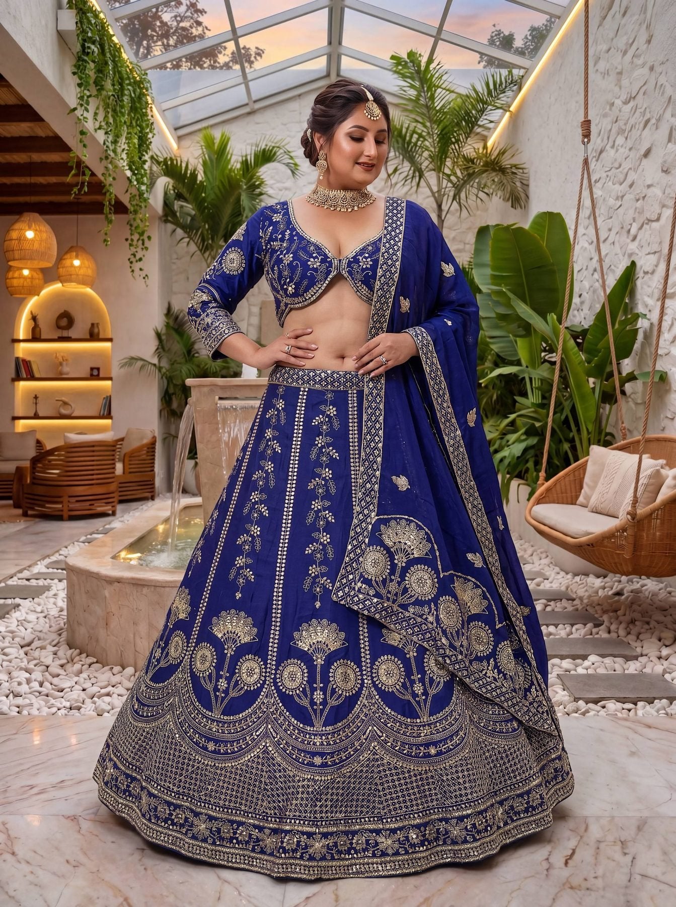 Chinon Silk Plus Size Lehenga Choli with Zari Sequins Embroidery