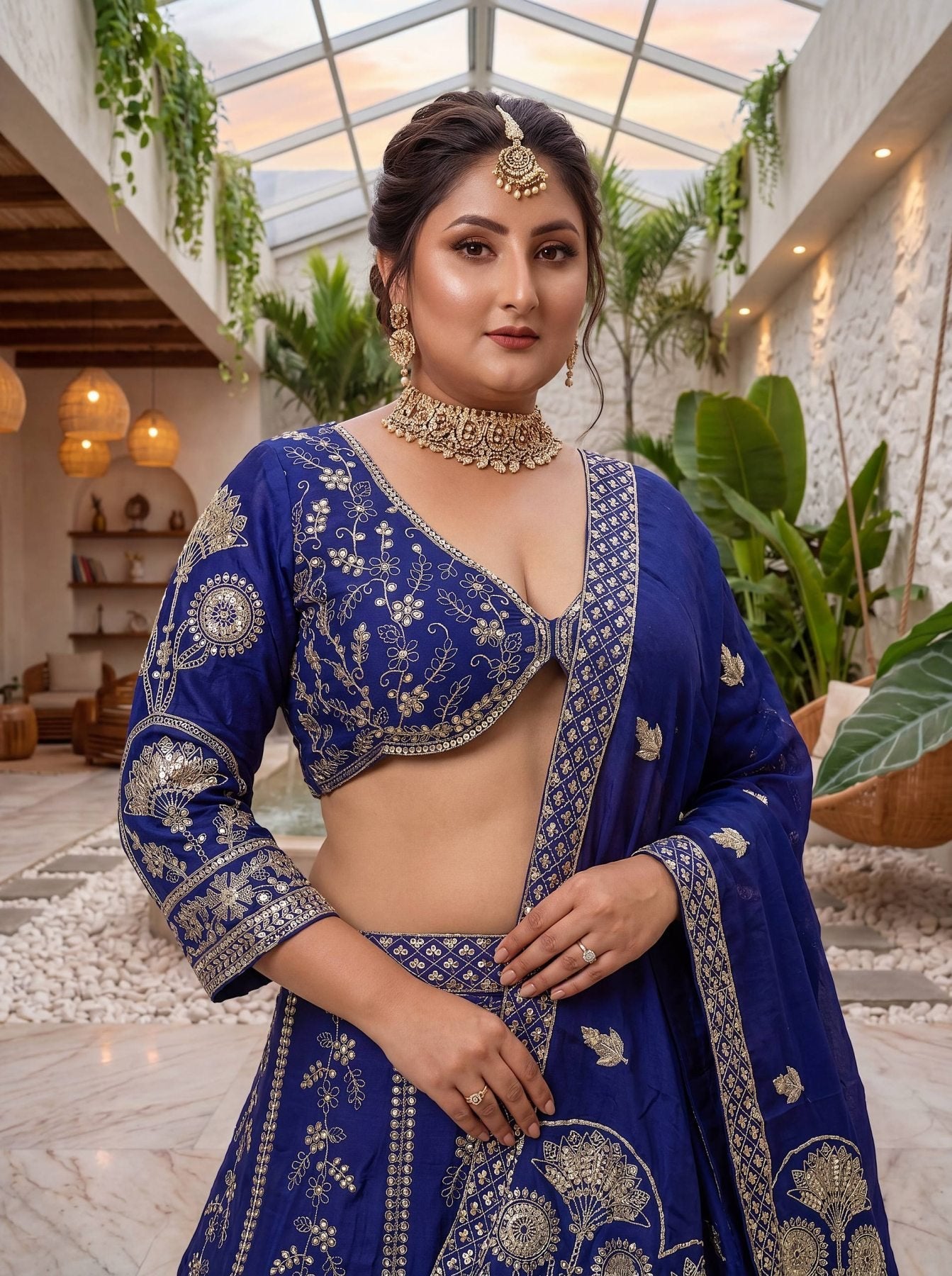 Chinon Silk Plus Size Lehenga Choli with Zari Sequins Embroidery