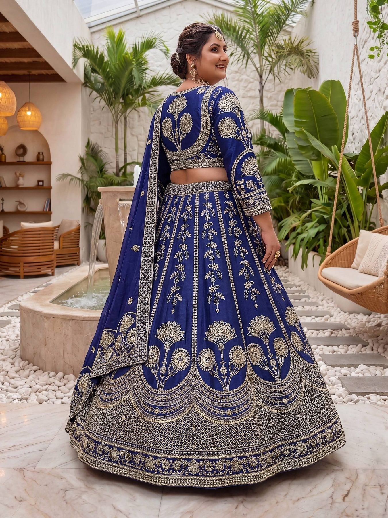 Chinon Silk Plus Size Lehenga Choli with Zari Sequins Embroidery