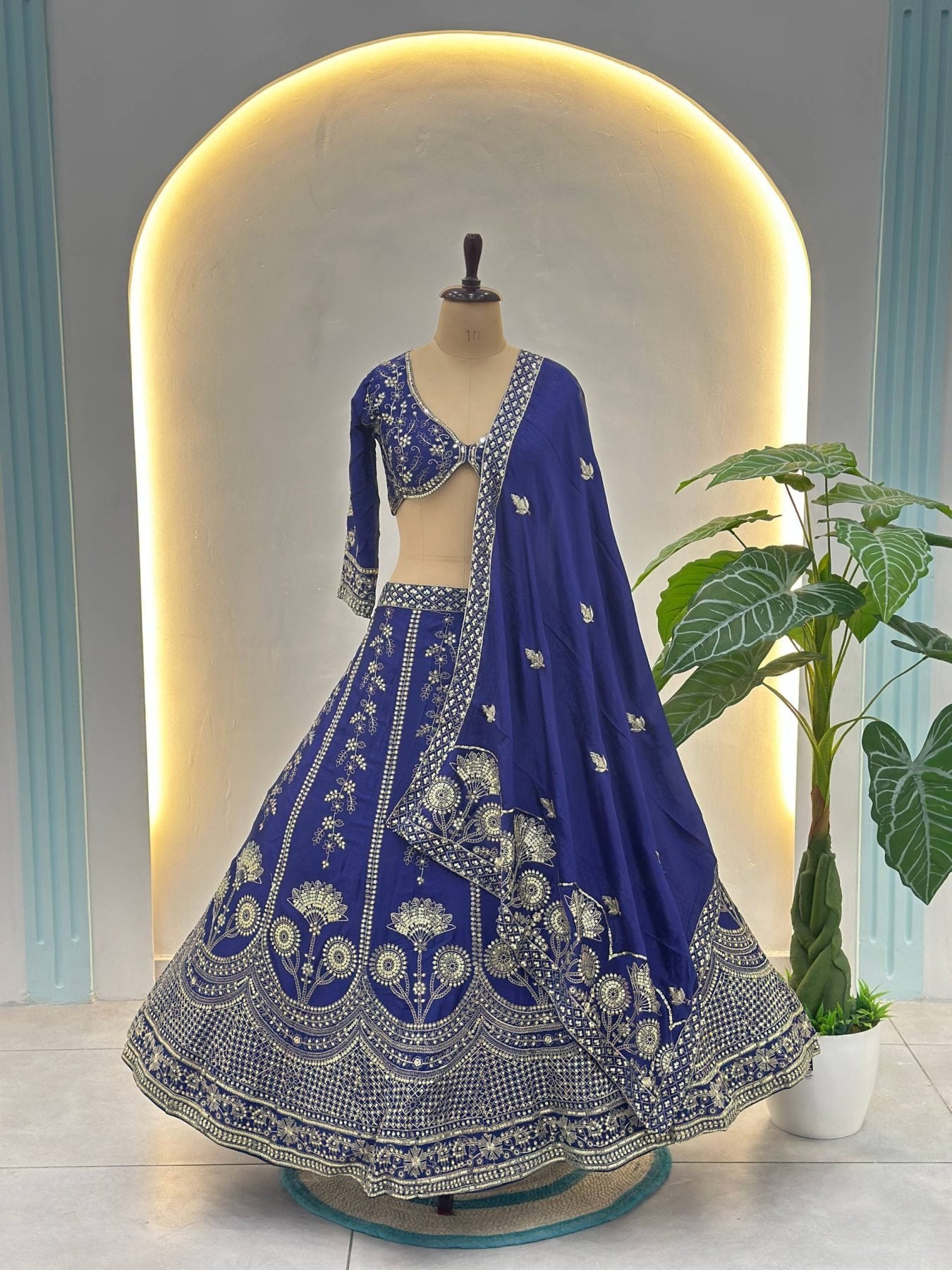 Chinon Silk Plus Size Lehenga Choli with Zari Sequins Embroidery