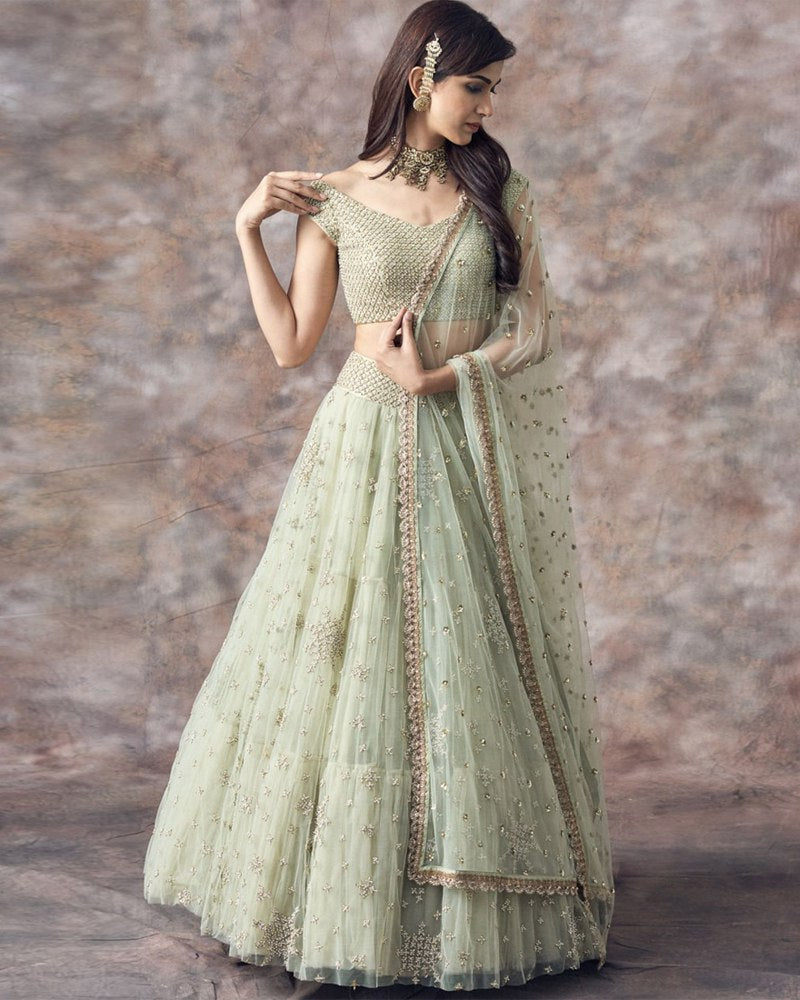 Exquisite Pista Lehenga Choli Set with Sequence Embroidery