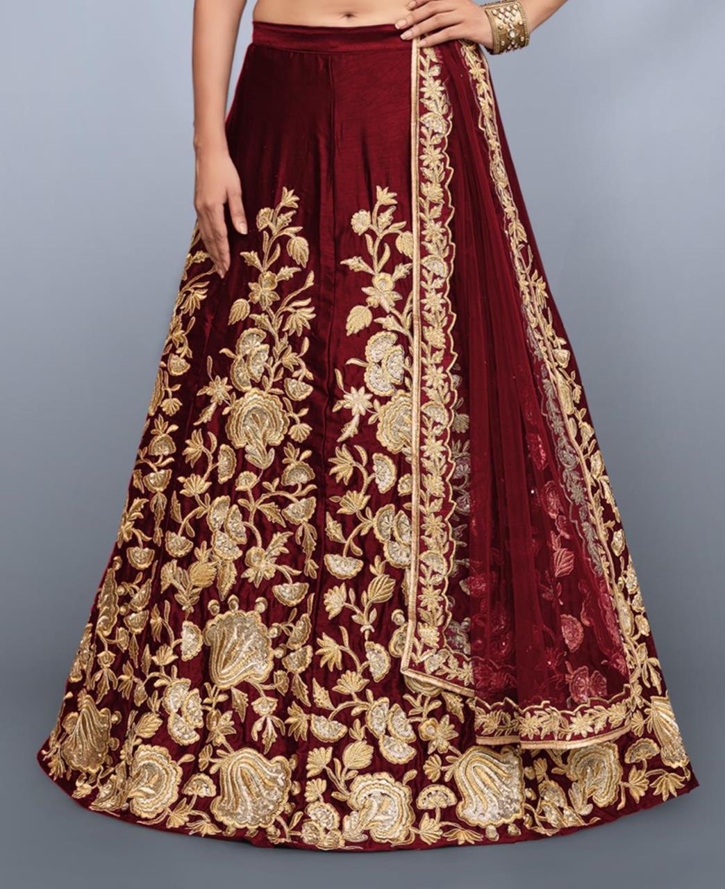 Exquisite Maroon Lehenga Choli Set with Dupatta