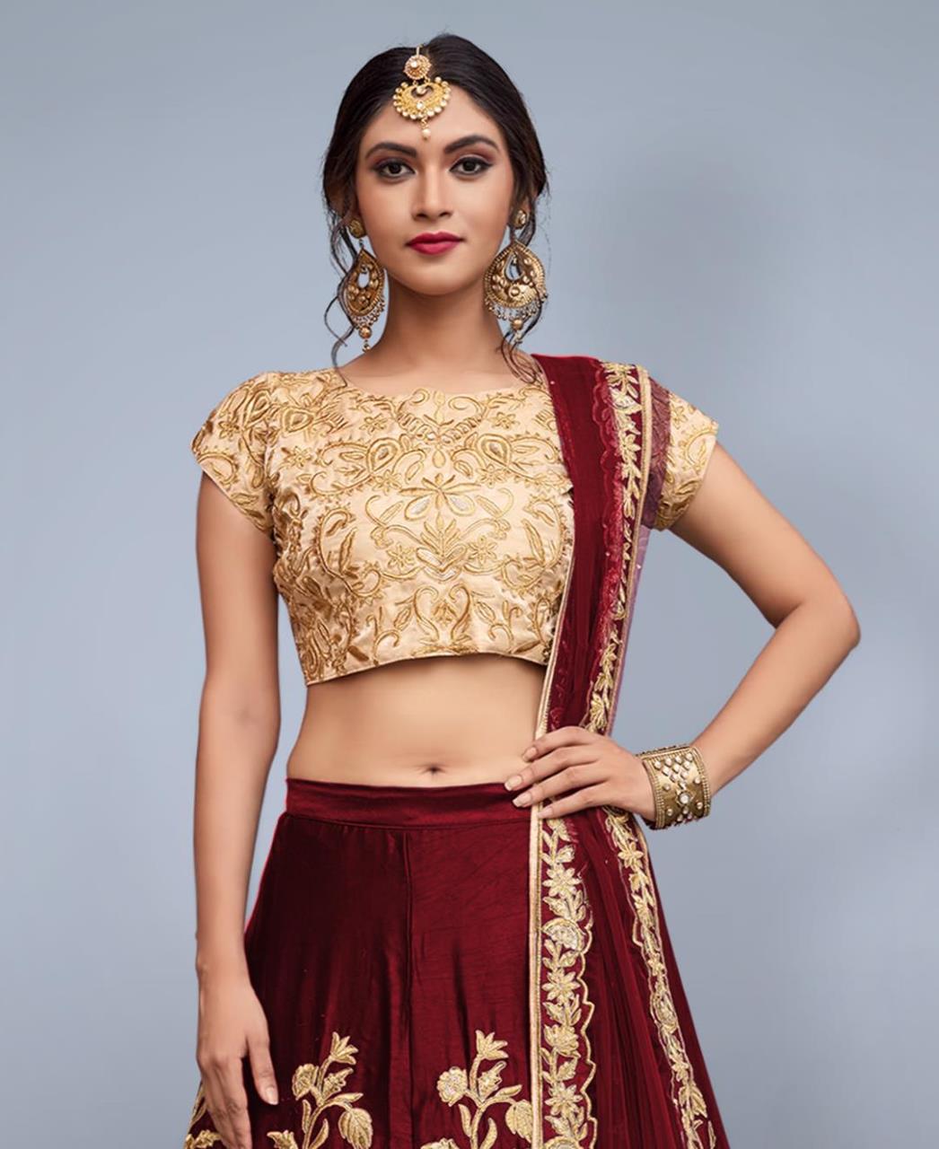 Exquisite Maroon Lehenga Choli Set with Dupatta