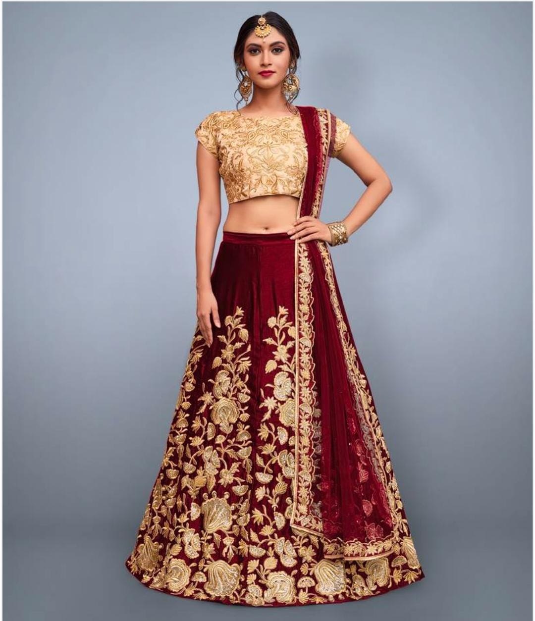 Exquisite Maroon Lehenga Choli Set with Dupatta