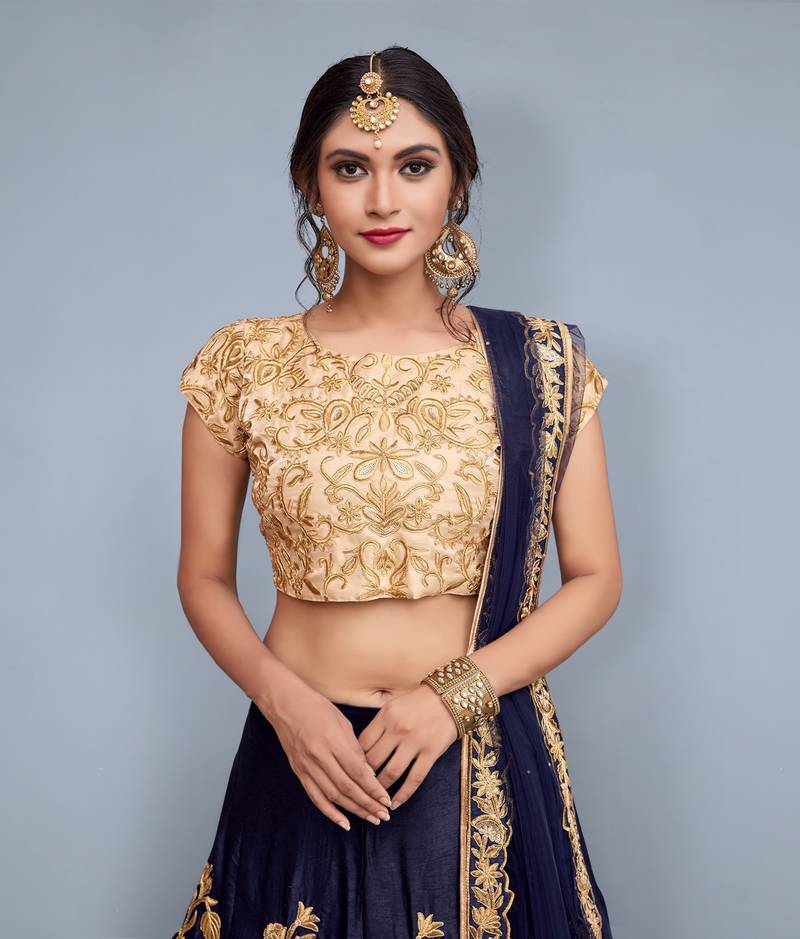 Exquisite Navy Blue Lehenga Choli Set with Dupatta