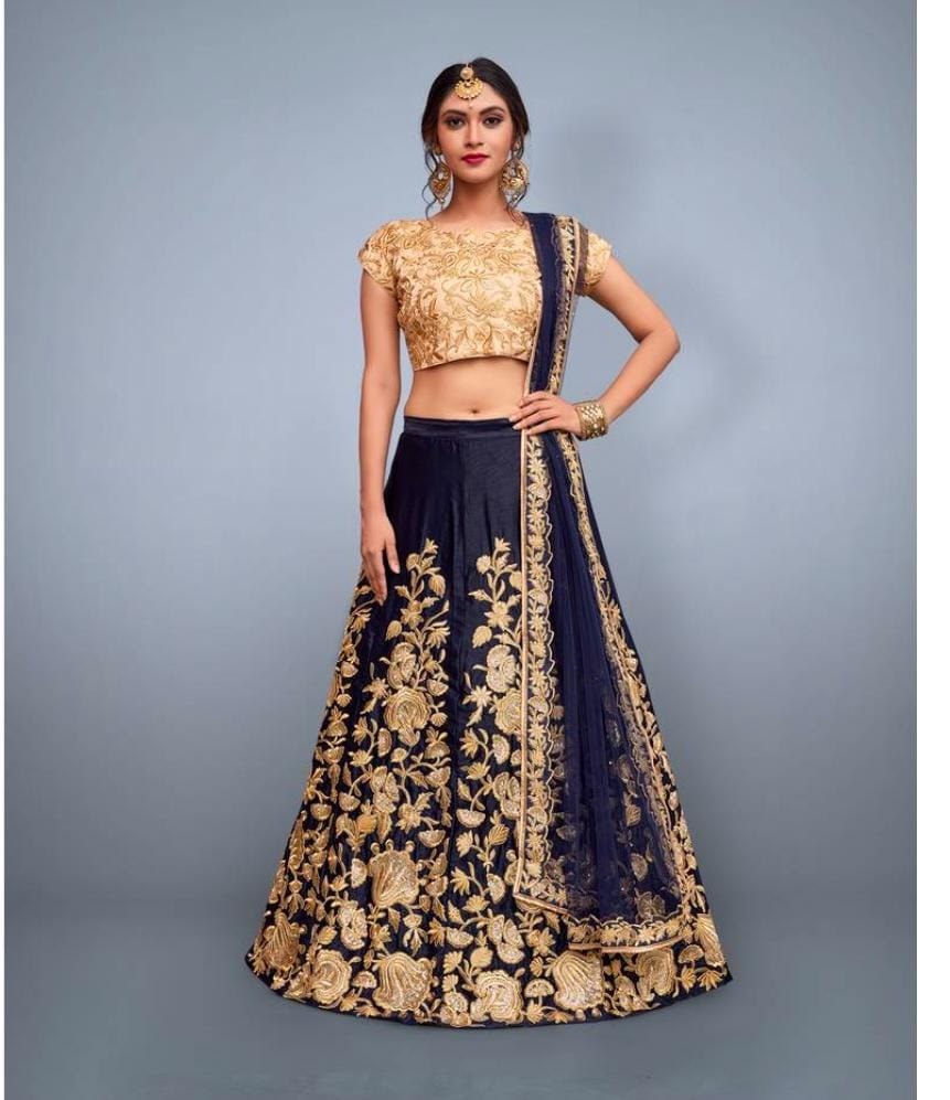 Exquisite Navy Blue Lehenga Choli Set with Dupatta