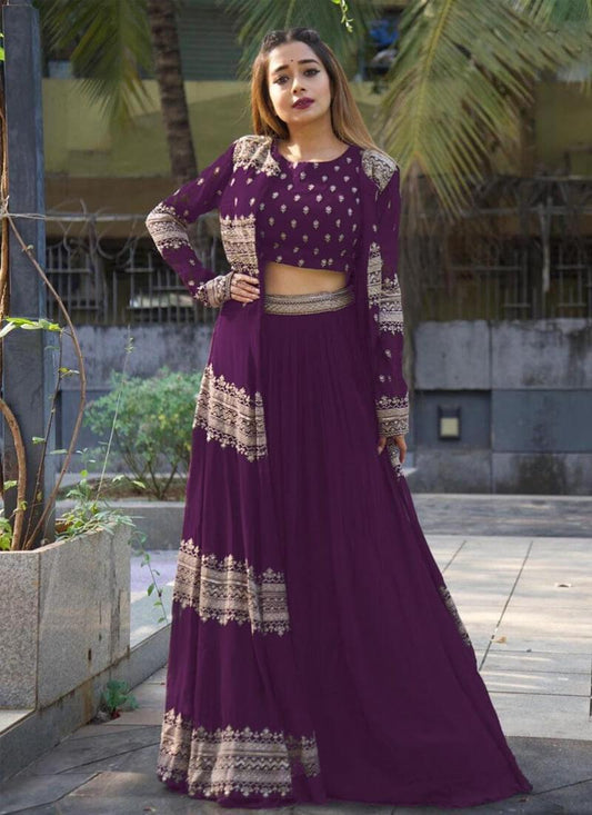 Exquisite Purple Color Jacket Style Lehenga