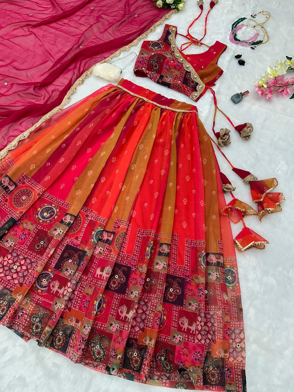 Exquisite Red Real Kalamkari Lehenga with Modern Touch