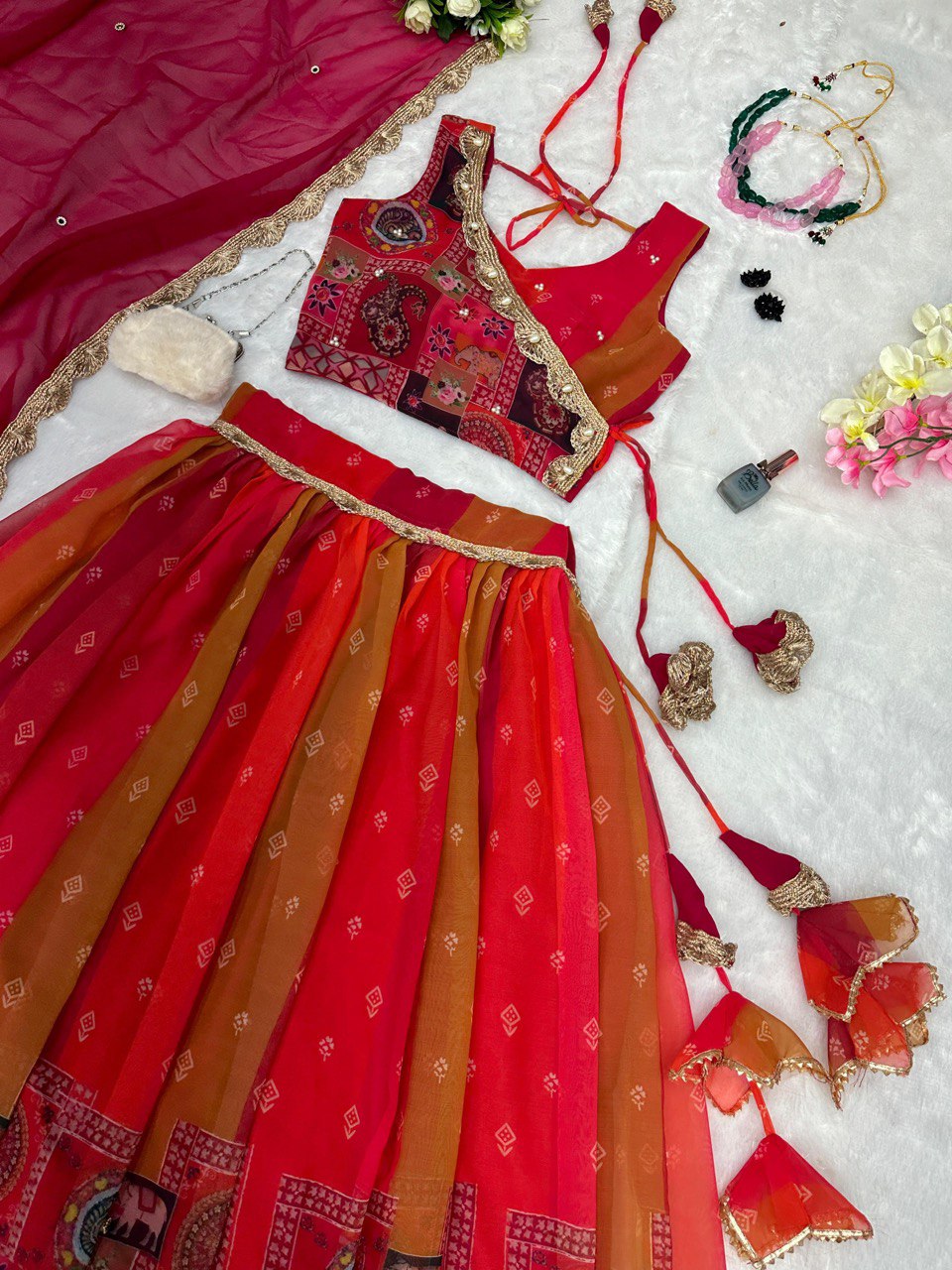 Exquisite Red Real Kalamkari Lehenga with Modern Touch