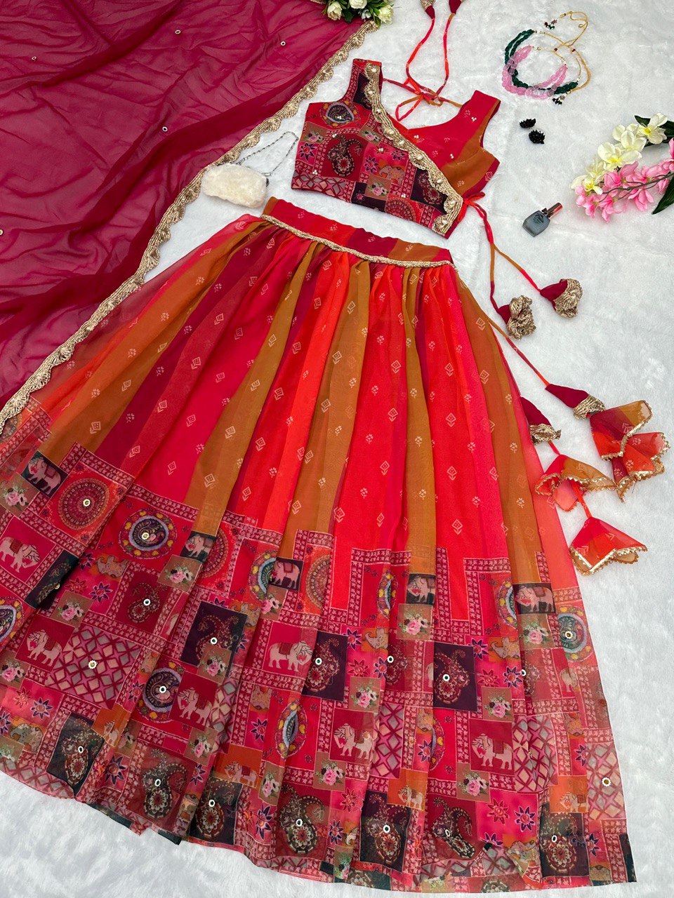 Exquisite Red Real Kalamkari Lehenga with Modern Touch