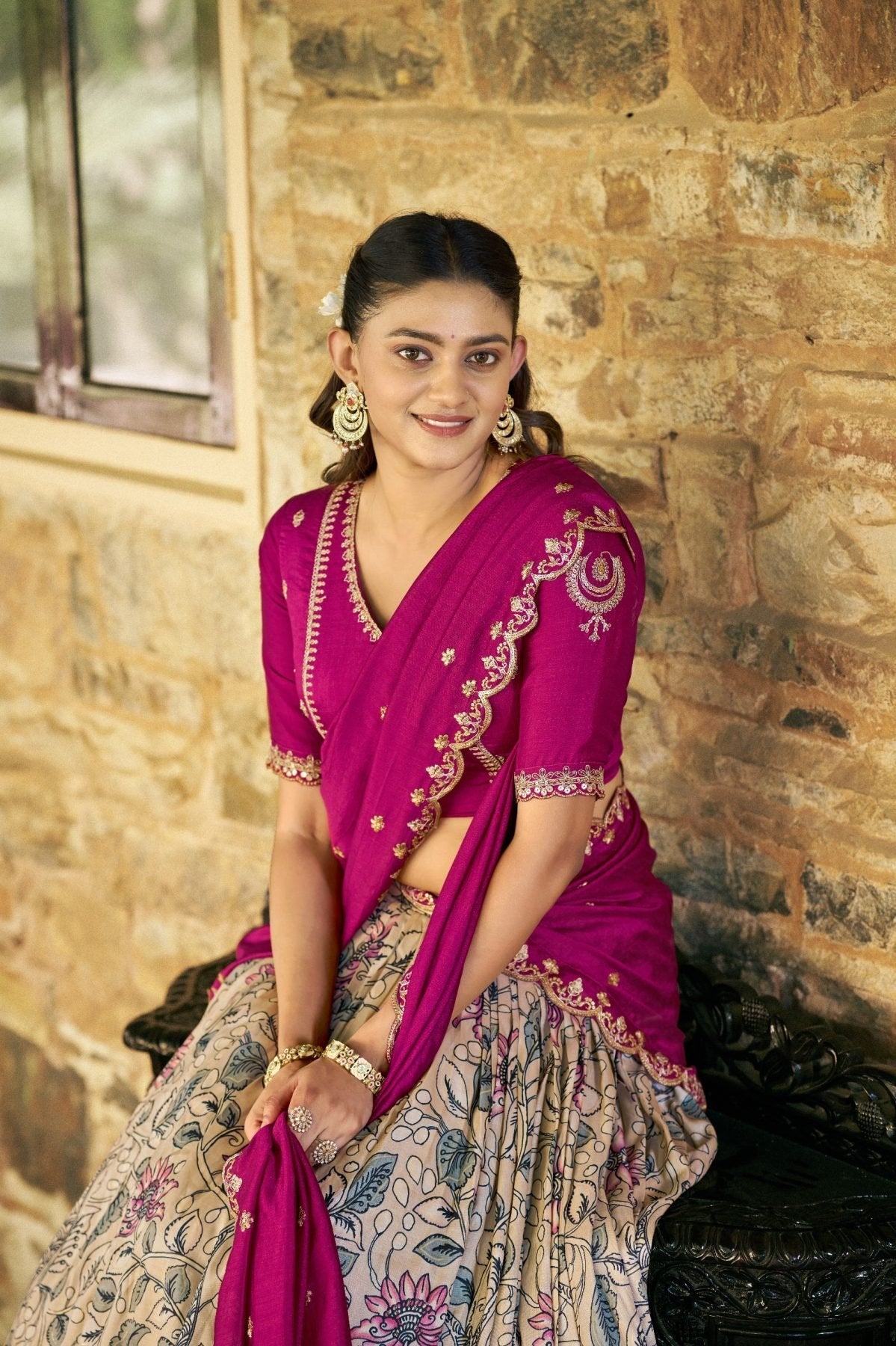 Kalamkari Print Lehenga with Lace Border for Wedding Functions
