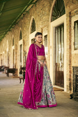 Kalamkari Print Lehenga with Lace Border for Wedding Functions