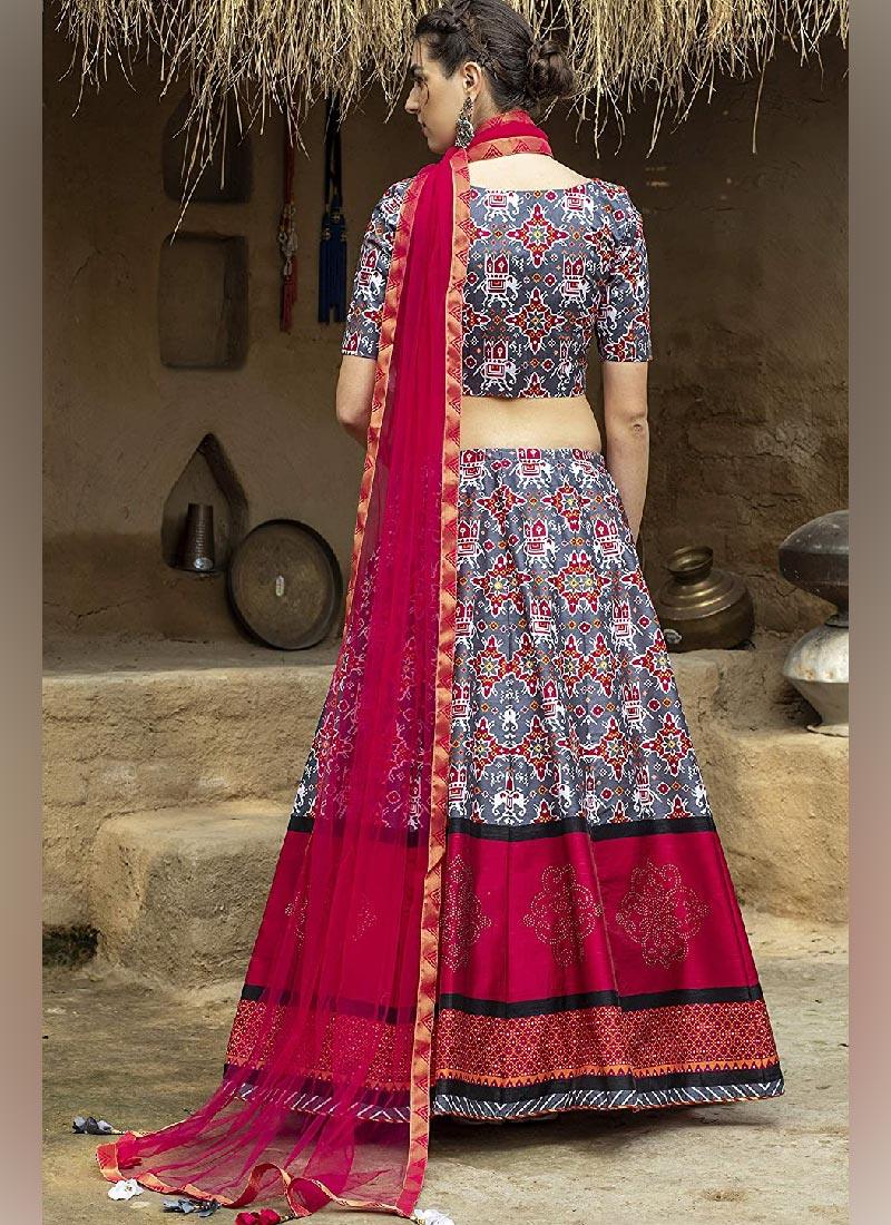 Eye-Captivating Grey And Pink Color Art Silk Base Printed Lehenga Choli