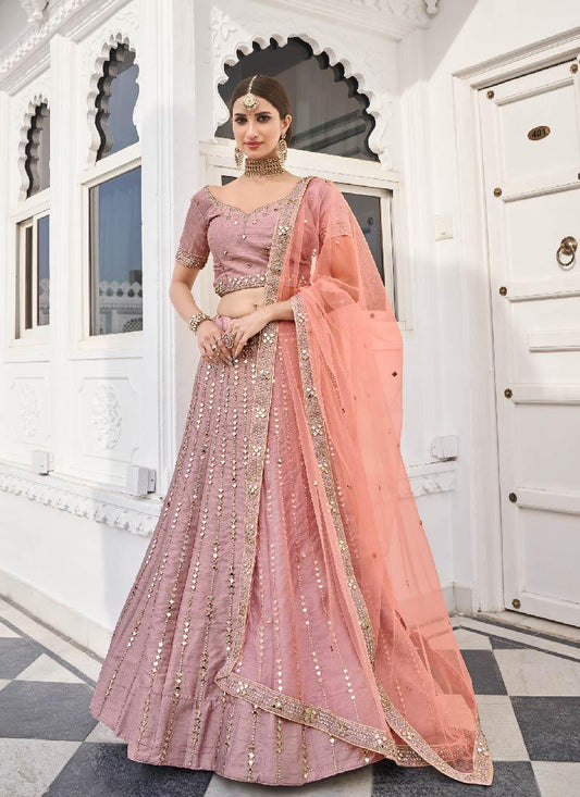 Eye-captivating Rose Pink Color Silk Base Lehenga Choli