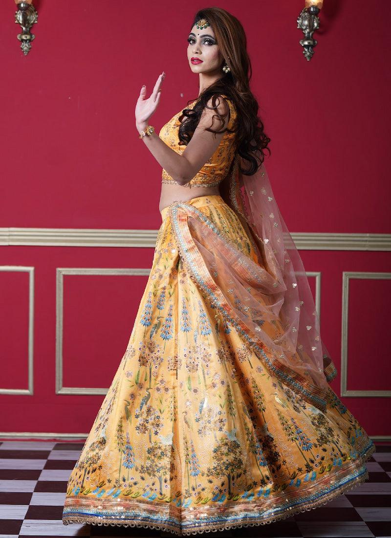 Eye-Captivating Yellow Color Silk Base With Digital Print Base Occasion Wear Lehenga Choli