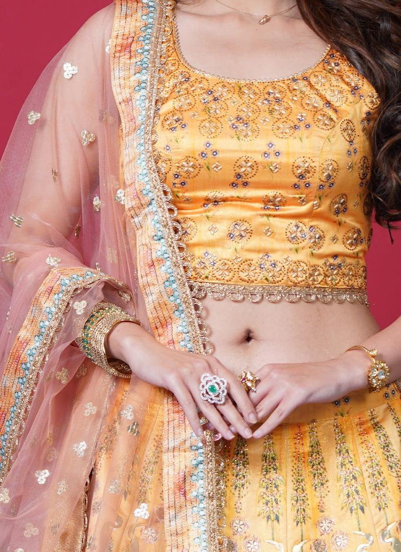 Eye-Captivating Yellow Color Silk Base With Digital Print Base Occasion Wear Lehenga Choli