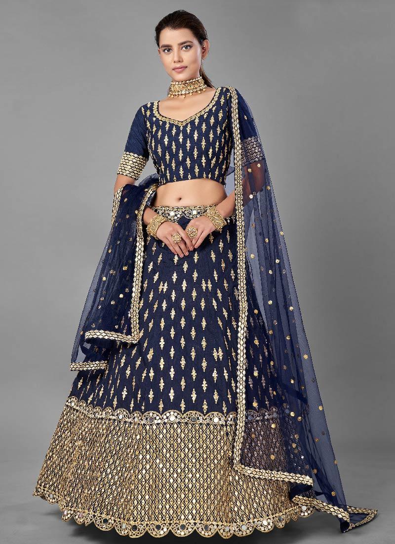 Eye-Catching Navy Blue Color Art Silk Base Lehenga Choli