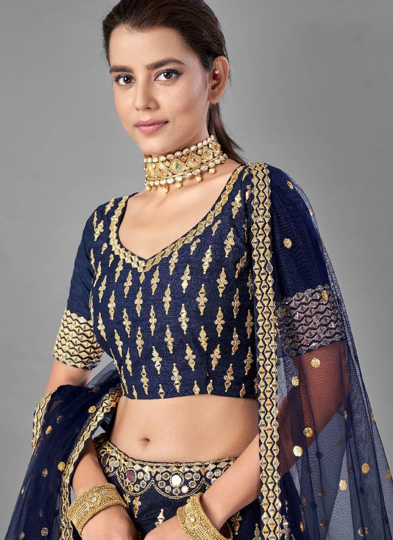 Eye-Catching Navy Blue Color Art Silk Base Lehenga Choli