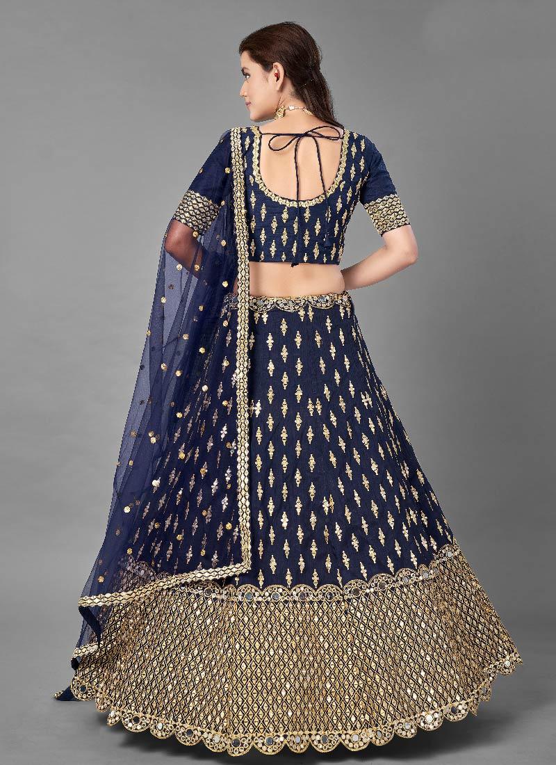 Eye-Catching Navy Blue Color Art Silk Base Lehenga Choli