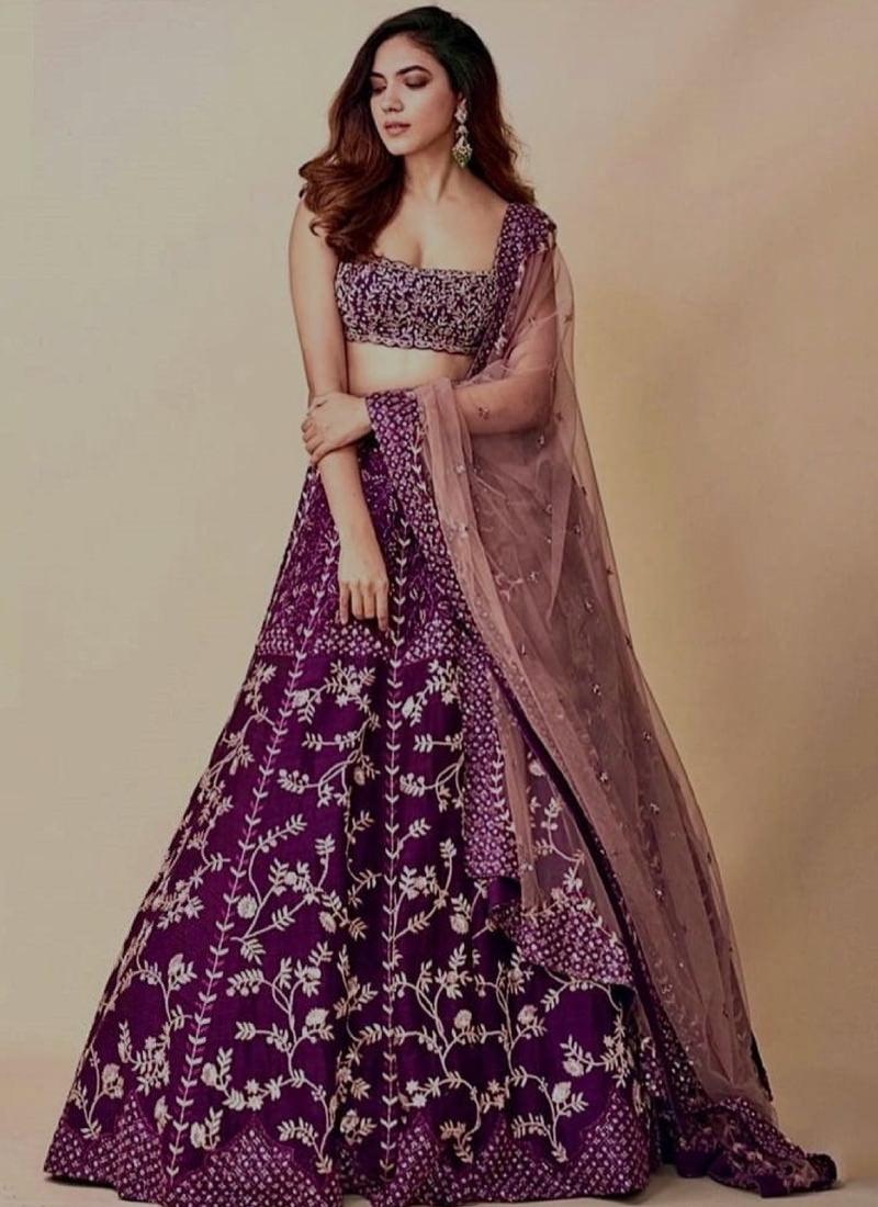 Eye-catching Purple Color Resham Work Lehenga Choli