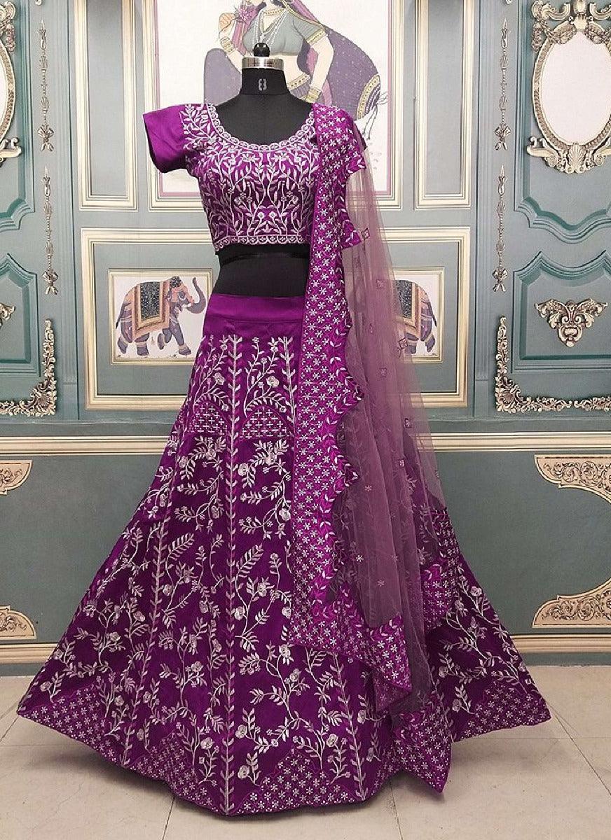 Eye-catching Purple Color Resham Work Lehenga Choli