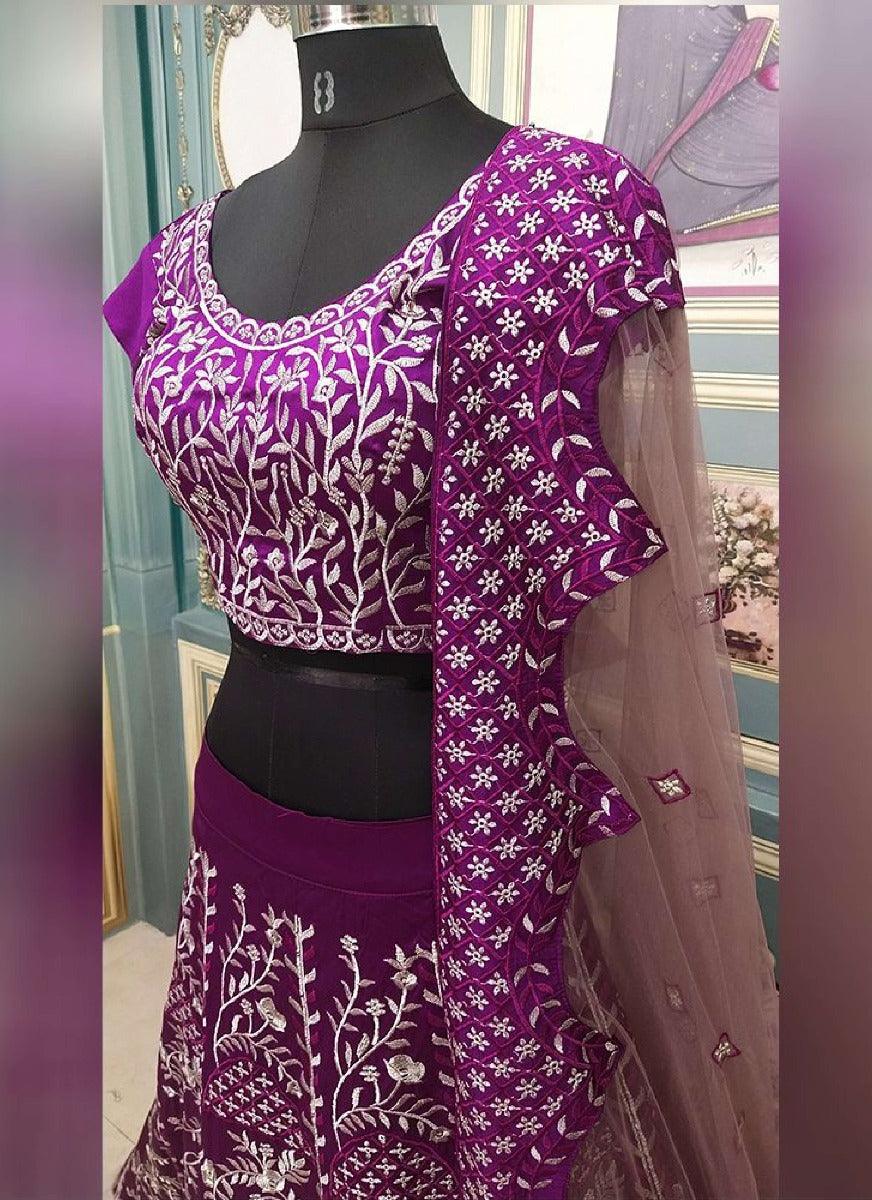 Eye-catching Purple Color Resham Work Lehenga Choli