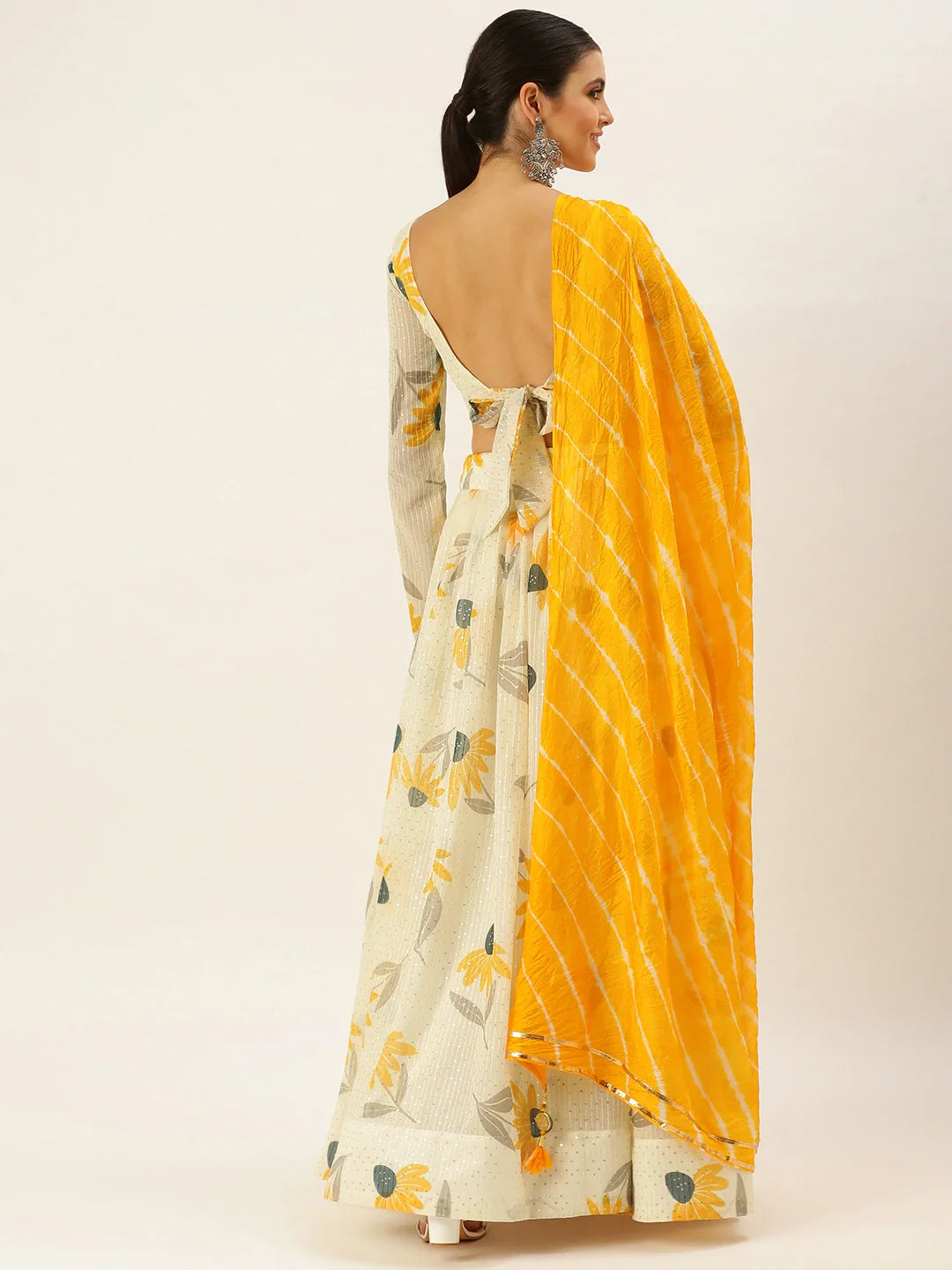 Peach Lehenga Choli with Yellow Dupatta