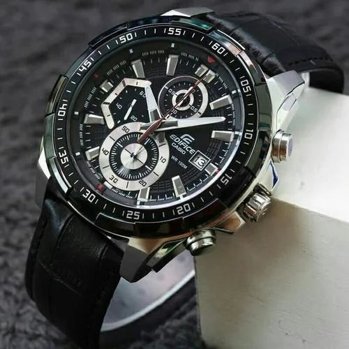 Casio Edifice Black Dial Lather Belt Chronograph Men's Watch