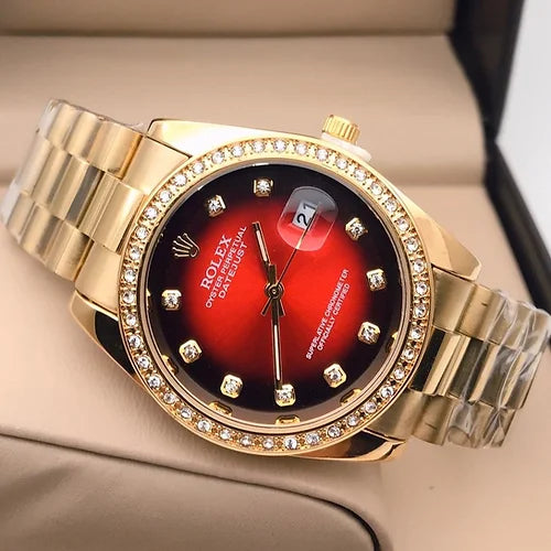 Rolex Red Dial Metal Belt Men's watch