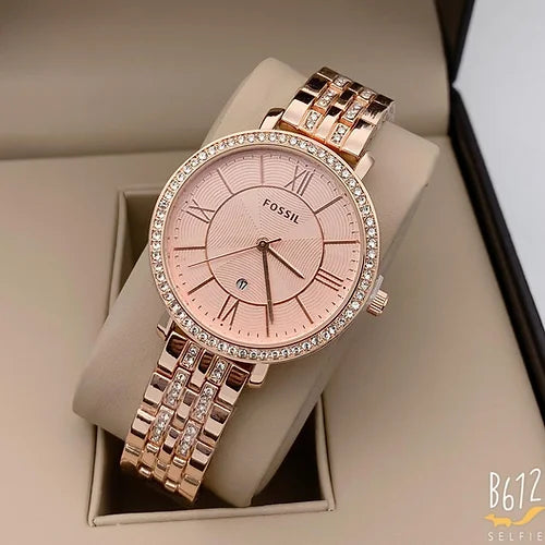 Trendy Fossil Rose Gold Dial Watch For Women's