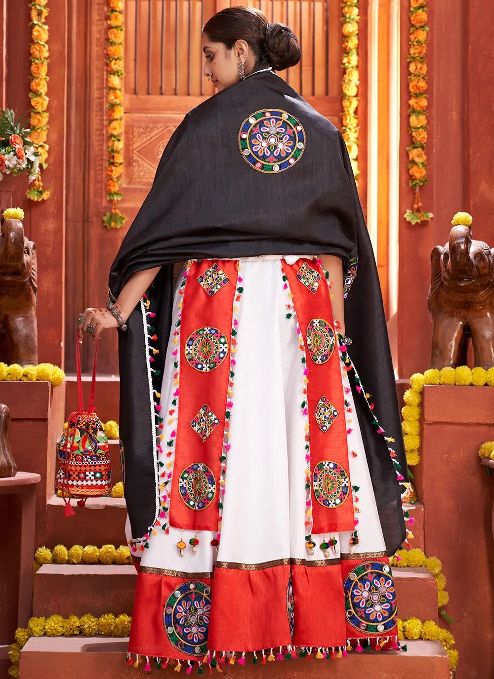 Fabulous art silk rajwadi ghaghra in white for navratri