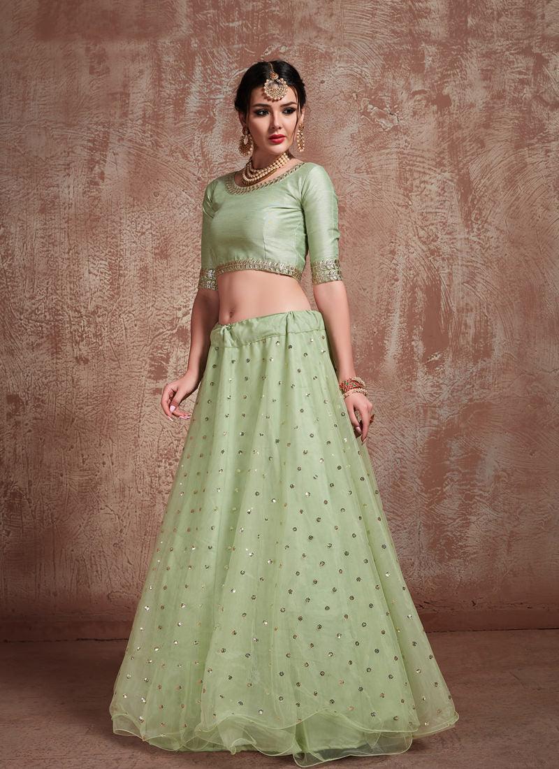 Fabulous Pista Green Color Soft Net Base Lehenga Choli For Mehendi Ceremony