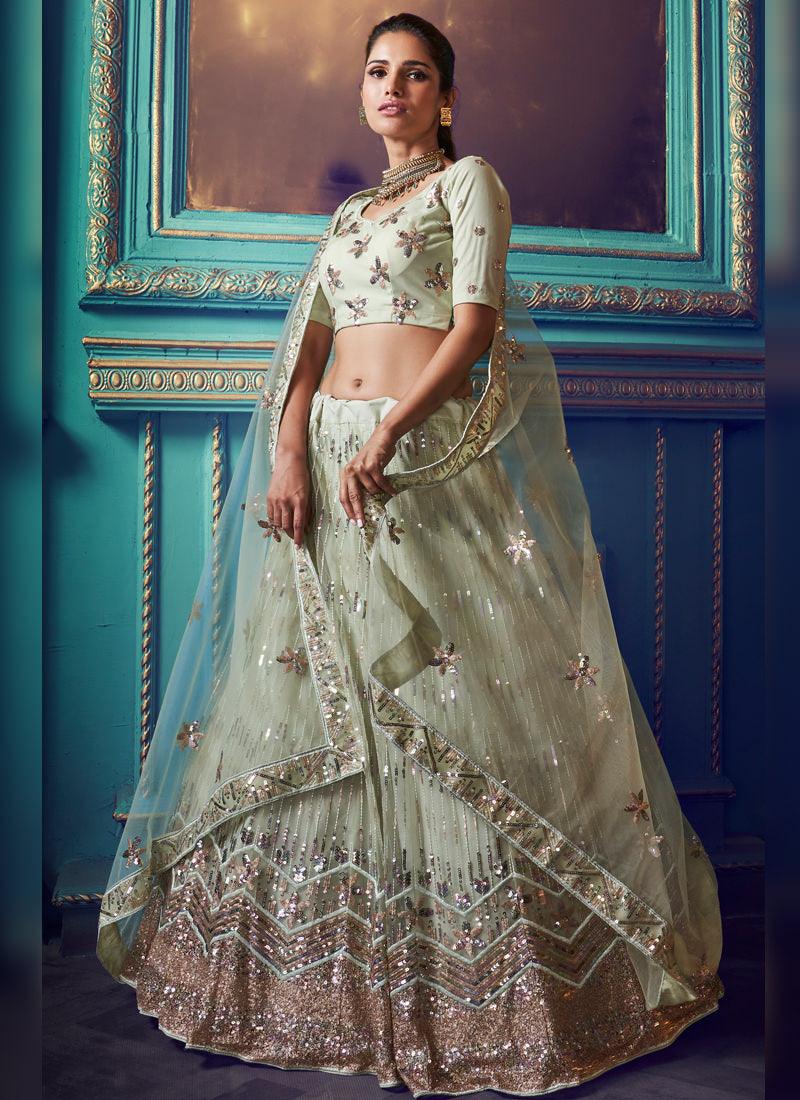 Fabulous Teal Green Soft Net Base Sequin And Zari Work Lehenga Choli