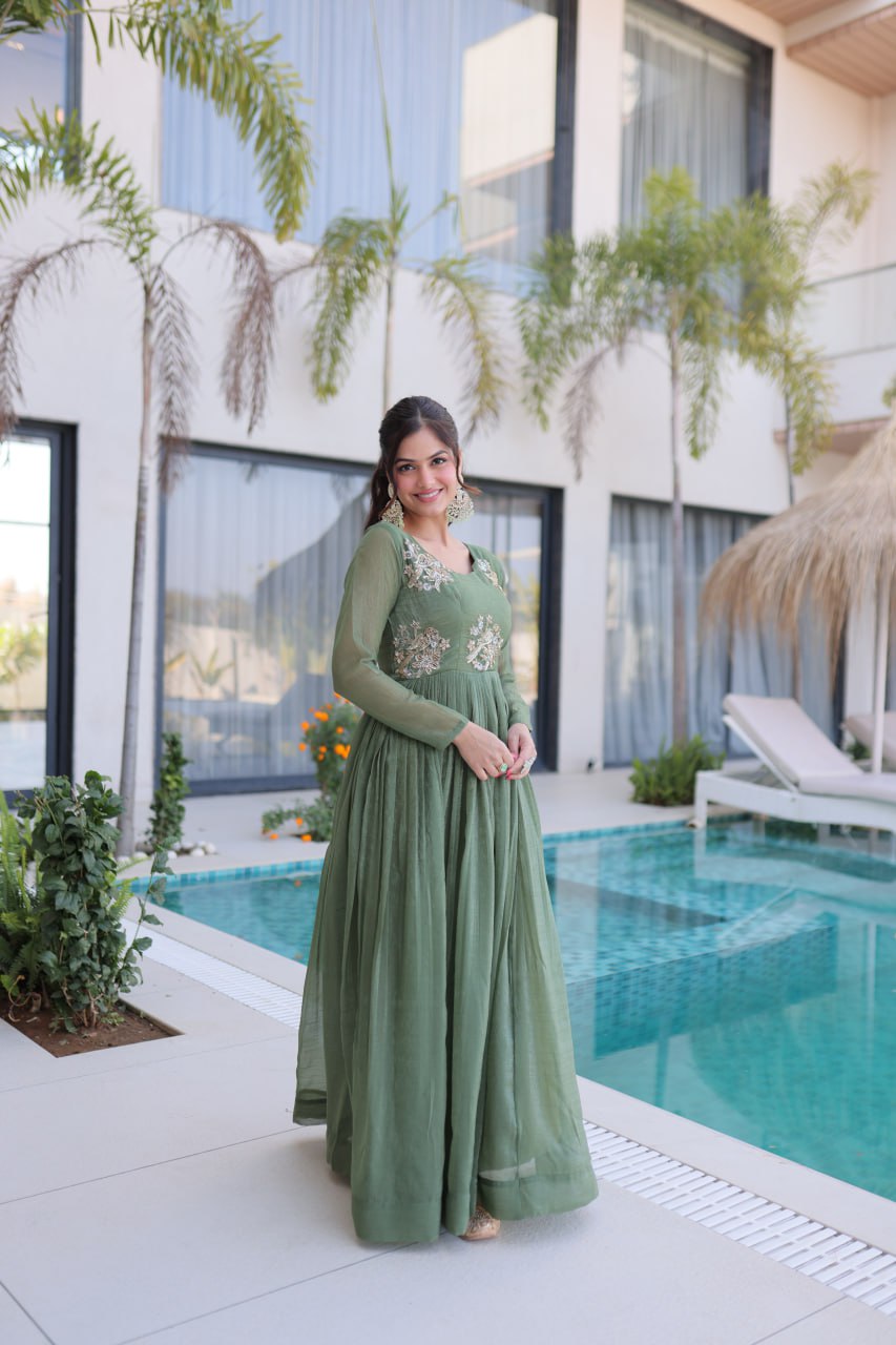 Fair Green Embroidered Gown
