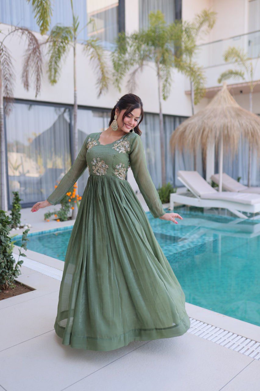 Fair Green Embroidered Gown