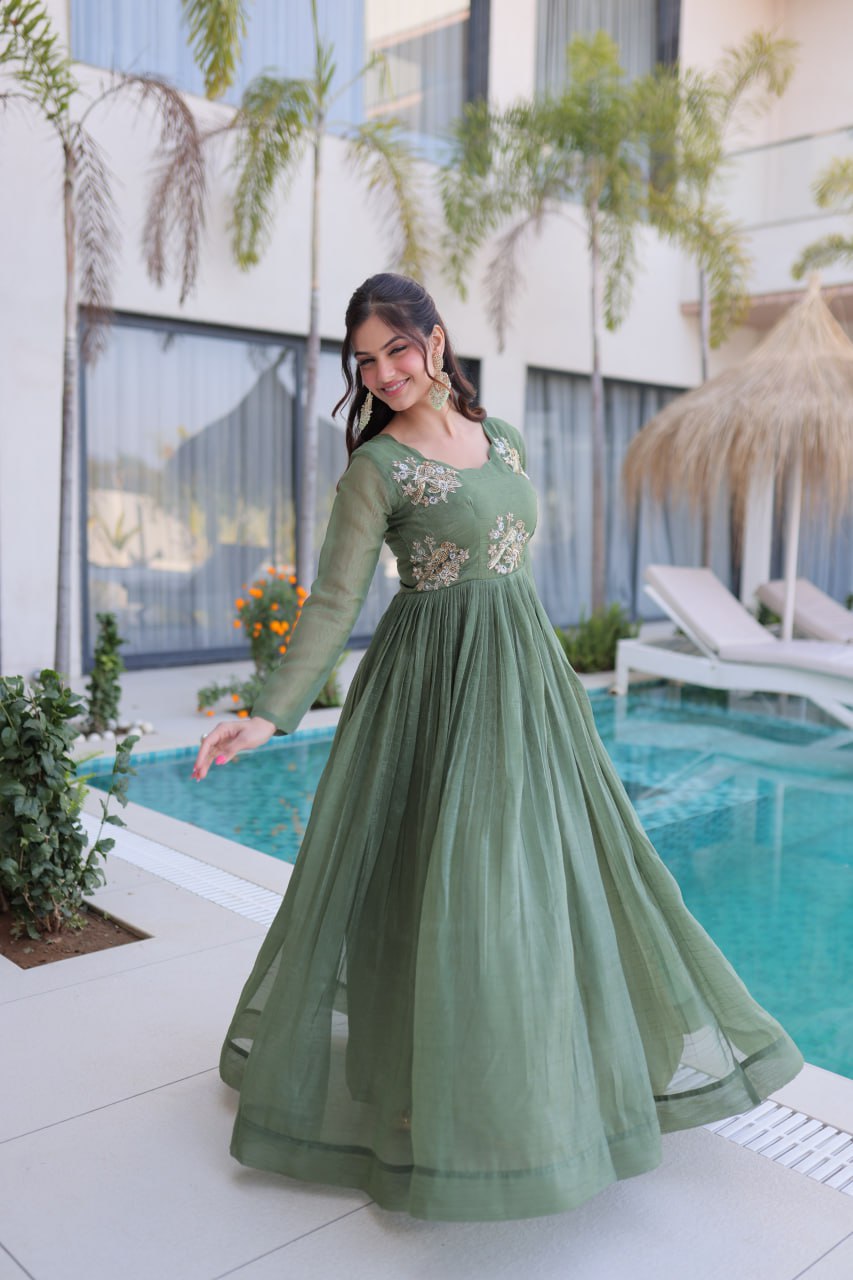 Fair Green Embroidered Gown